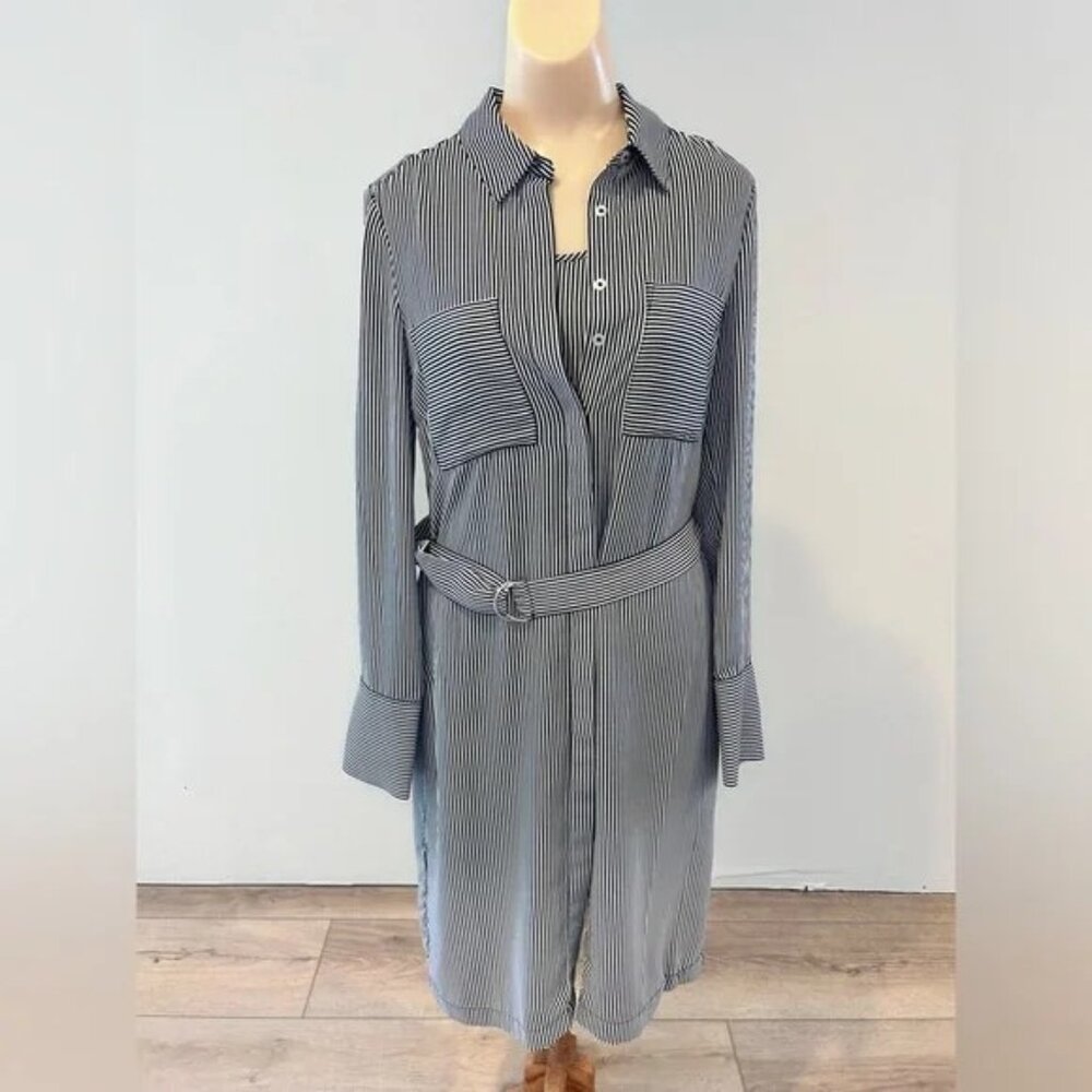 White House Black Market Striped Long Sleeve Shirt Dress (3 piece) Size 0